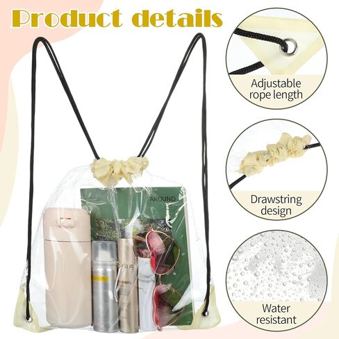 Shappy 30 Pieces Clear Drawstring Backpack, Plastic Waterproof Transparent Stadium Bags Clear String Bag for Gym Concert Travel Beach Swimming Sport Workout Stadium Approved in Saudi Arabia
