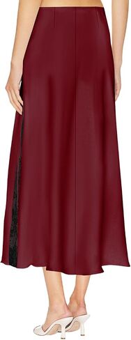 Pasgreson Women's Satin Midi Skirt Low Waisted Side Lace A Line Long Skirts Silk Flowy Elegant Work Party Skirts in Saudi Arabia