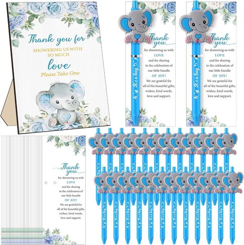 Frienda 50 Set Little Elephant Baby Shower Favors for Guests Include Wooden Sign 50 Baby Ballpoint Pens 50 elephant Thank You Cards with Twist Ties for Gender Reveal Party Baby Shower Return Gifts in Saudi Arabia