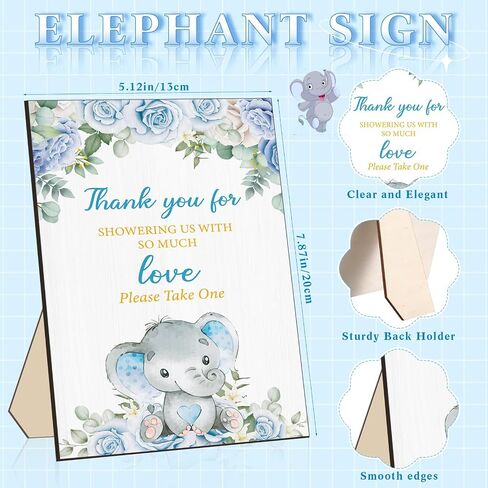 Frienda 50 Set Little Elephant Baby Shower Favors for Guests Include Wooden Sign 50 Baby Ballpoint Pens 50 elephant Thank You Cards with Twist Ties for Gender Reveal Party Baby Shower Return Gifts in Saudi Arabia
