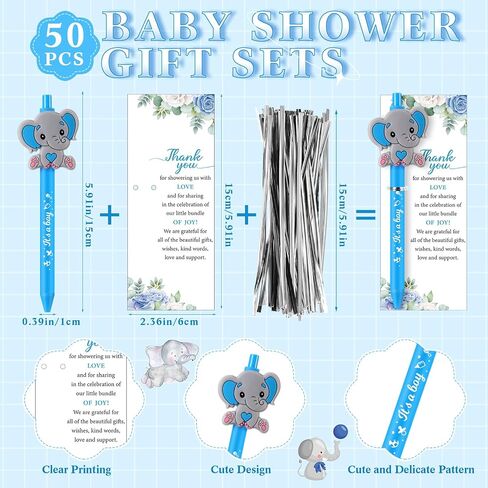 Frienda 50 Set Little Elephant Baby Shower Favors for Guests Include Wooden Sign 50 Baby Ballpoint Pens 50 elephant Thank You Cards with Twist Ties for Gender Reveal Party Baby Shower Return Gifts in Saudi Arabia