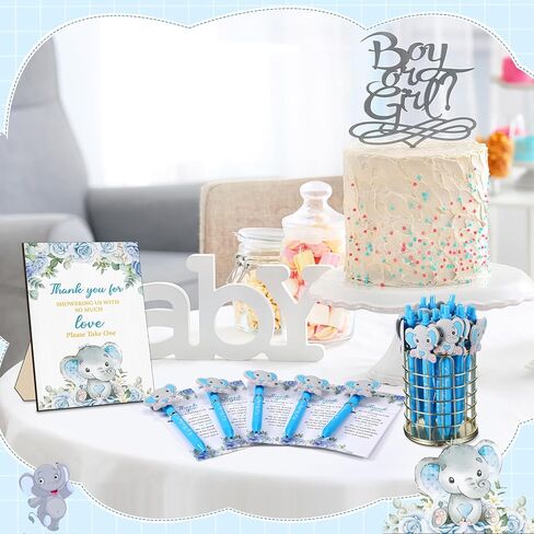 Frienda 50 Set Little Elephant Baby Shower Favors for Guests Include Wooden Sign 50 Baby Ballpoint Pens 50 elephant Thank You Cards with Twist Ties for Gender Reveal Party Baby Shower Return Gifts in Saudi Arabia