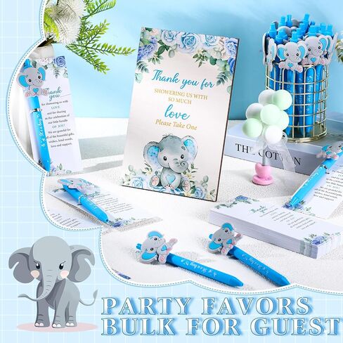 Frienda 50 Set Little Elephant Baby Shower Favors for Guests Include Wooden Sign 50 Baby Ballpoint Pens 50 elephant Thank You Cards with Twist Ties for Gender Reveal Party Baby Shower Return Gifts in Saudi Arabia