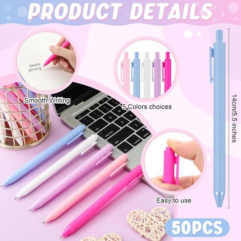50 Pcs Cute Pretty Pens Bulk 1.0mm Medium Point Colorful Retractable Smooth Writing Ballpoint Pens for Office Home Birthday Party Supplies(Neutral Color) in Saudi Arabia