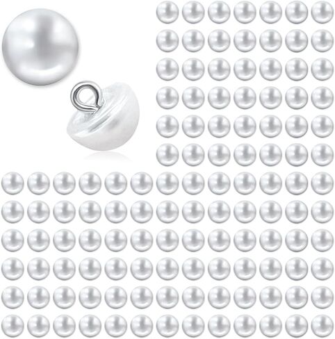 120 pcs 10mm Pearl Buttons with Shank Round Pearl Buttons, Hole White Plastic Pearl Bead Decorative Buttons for Wedding Dress, Skirts, Gloves, Sweaters, Shirts, Hats, Scarves, Headbands Crafts (White) in Saudi Arabia