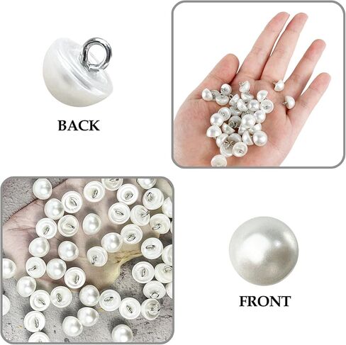 120 pcs 10mm Pearl Buttons with Shank Round Pearl Buttons, Hole White Plastic Pearl Bead Decorative Buttons for Wedding Dress, Skirts, Gloves, Sweaters, Shirts, Hats, Scarves, Headbands Crafts (White) in Saudi Arabia