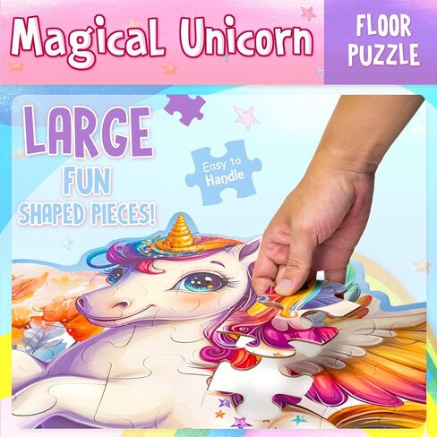 LINAYE Floor Puzzle for Kids Ages 4-8, Unicorn Floor Puzzles for Girls 4-6, Big Puzzles for Kids Toddlers, 48 Pieces Large Unicorn Puzzles for Toddlers Kids, Christmas Unicorn Gifts Toys for Girls in Kuwait