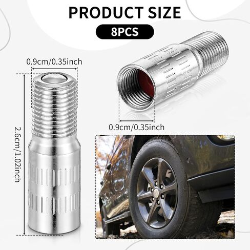 8Pcs Car Valve Stem Extenders, 27mm Tire Valve Extension Screw-On Valve Stem Extenders Adapter Wheel Tire Cap Extension for Car Truck Van Caravan, Silver in Saudi Arabia