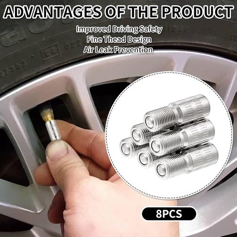 8Pcs Car Valve Stem Extenders, 27mm Tire Valve Extension Screw-On Valve Stem Extenders Adapter Wheel Tire Cap Extension for Car Truck Van Caravan, Silver in Saudi Arabia