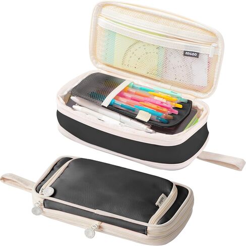Big Capacity Pencil Case Portable Pen Pouch Bag, Cute Pencil Case Aesthetic Pouch, Expandable School Supplies Pencil Pouch with Compartments, Spacious Pencil Cases for Adults Boys Girls - Black in Saudi Arabia