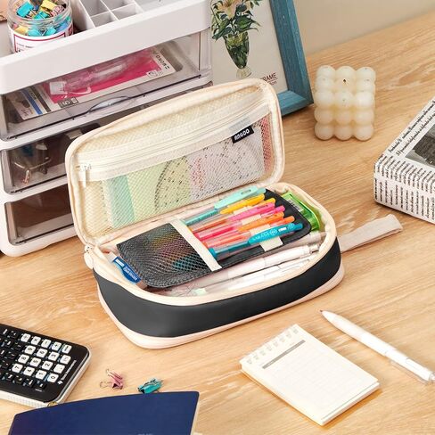 Big Capacity Pencil Case Portable Pen Pouch Bag, Cute Pencil Case Aesthetic Pouch, Expandable School Supplies Pencil Pouch with Compartments, Spacious Pencil Cases for Adults Boys Girls - Black in Saudi Arabia
