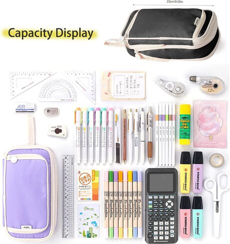 Big Capacity Pencil Case Portable Pen Pouch Bag, Cute Pencil Case Aesthetic Pouch, Expandable School Supplies Pencil Pouch with Compartments, Spacious Pencil Cases for Adults Boys Girls - Black in Saudi Arabia