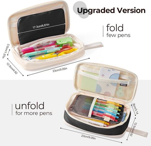 Big Capacity Pencil Case Portable Pen Pouch Bag, Cute Pencil Case Aesthetic Pouch, Expandable School Supplies Pencil Pouch with Compartments, Spacious Pencil Cases for Adults Boys Girls - Black in Saudi Arabia