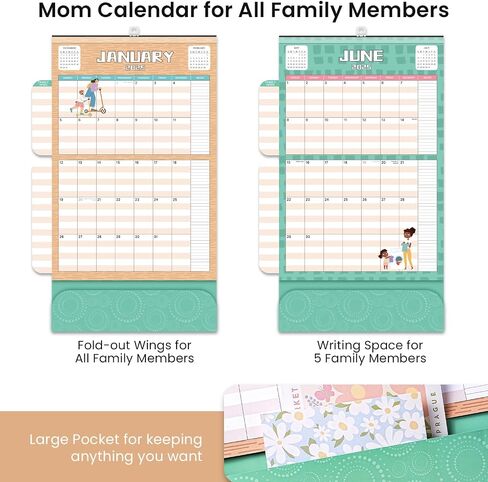 2025 Calendar - Mom Calendar 2025, Magnetic Calendar for Refrigerator, Jan.2025 - Dec.2025, 11.81"x12.38", Family Calendar 2025, Fold-out Wings, Large Pocket, Hanging Hook in Saudi Arabia