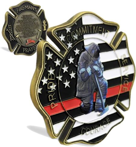 Firefighter Challenge Coin Gift Thin Red Line Maltese Cross Fireman Prayer Coin in Kuwait