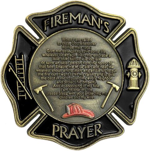Firefighter Challenge Coin Gift Thin Red Line Maltese Cross Fireman Prayer Coin in Kuwait