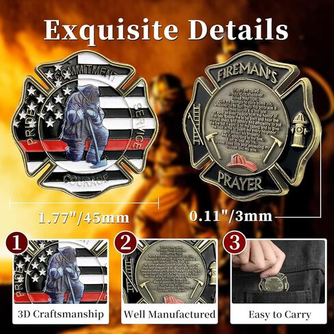 Firefighter Challenge Coin Gift Thin Red Line Maltese Cross Fireman Prayer Coin in Kuwait