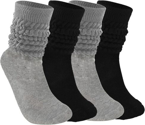 2Pairs Soft Slouch Socks for Women, Cozy Crew Scrunch Socks Cute Frilly Socks, Spring Winter Long Boot Socks for Women Girls (Size 6-12)(Black/Grey) in Saudi Arabia