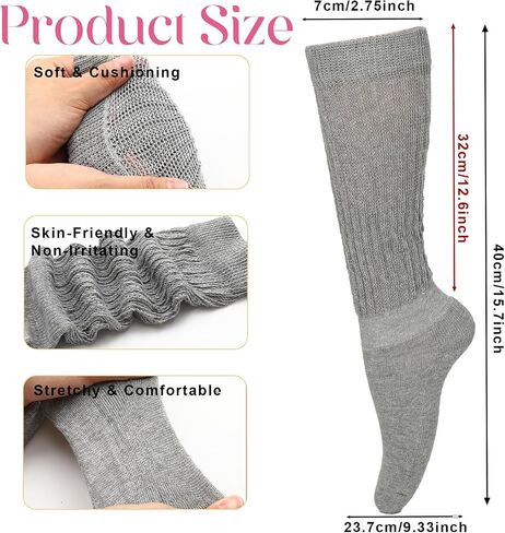 2Pairs Soft Slouch Socks for Women, Cozy Crew Scrunch Socks Cute Frilly Socks, Spring Winter Long Boot Socks for Women Girls (Size 6-12)(Black/Grey) in Saudi Arabia