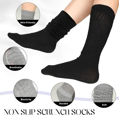 2Pairs Soft Slouch Socks for Women, Cozy Crew Scrunch Socks Cute Frilly Socks, Spring Winter Long Boot Socks for Women Girls (Size 6-12)(Black/Grey) in Saudi Arabia