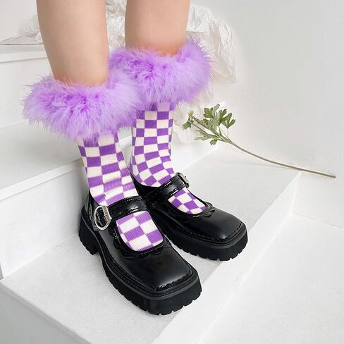 Benefeet Sox Women Plaid Socks Novelty Checked Socks with Feather Top Girls Colorful Feather Crew Socks Crazy Christmas Socks in Saudi Arabia