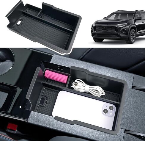 2025 Chevy Equinox Center Console Organizer for Chevy Equinox (LT/RS/ACTIV), Durable ABS Plastic&Anti-slip Rubber 2025 Equinox Armrest Tray Insert 2024 Chevy Equinox Accessories with Black Mats in Saudi Arabia