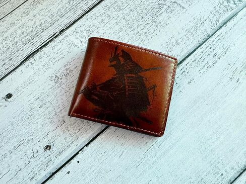 محفظة مصنوعة يدويًا من جلد الساموراي، محفظة فنية لظل المحارب الياباني، هدية جلدية مصنوعة يدويًا لصديقك، هدية للأب والزوج in Kuwait