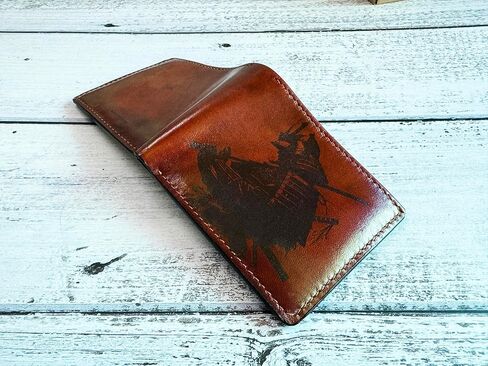 محفظة مصنوعة يدويًا من جلد الساموراي، محفظة فنية لظل المحارب الياباني، هدية جلدية مصنوعة يدويًا لصديقك، هدية للأب والزوج in Kuwait