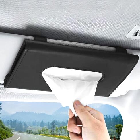 Sun Visor Napkin Holder, Car Tissue Holder,Leather Napkin Cover, Masks Dispenser for Car, Car Disposable Masks Holder, Car Tissue Box with Tissue Refill,(Black) in Kuwait