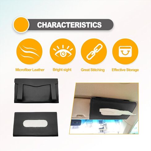 Sun Visor Napkin Holder, Car Tissue Holder,Leather Napkin Cover, Masks Dispenser for Car, Car Disposable Masks Holder, Car Tissue Box with Tissue Refill,(Black) in Kuwait