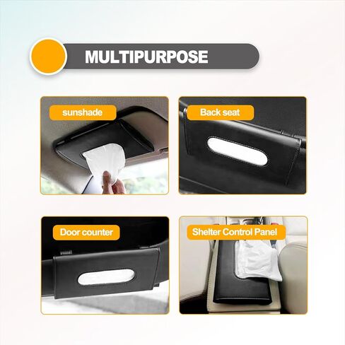 Sun Visor Napkin Holder, Car Tissue Holder,Leather Napkin Cover, Masks Dispenser for Car, Car Disposable Masks Holder, Car Tissue Box with Tissue Refill,(Black) in Kuwait