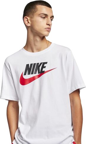 Nike Men's NSW Icon Futura T-Shirts Ar5004 (US, Alpha, Large, Regular, Regular, White/Black/Red) in Saudi Arabia