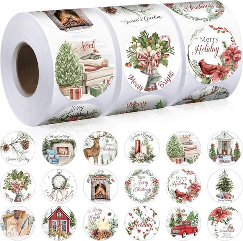 Eaasty 1500 Pcs Cozy Christmas Stickers for Cards 1.5 Inch Xmas Envelope Seals Stickers Bulk Vintage Holiday Stickers Plants Round Labels 18 Designs Santa Snowman Wreath Tree Decals for Crafts Gifts in Kuwait