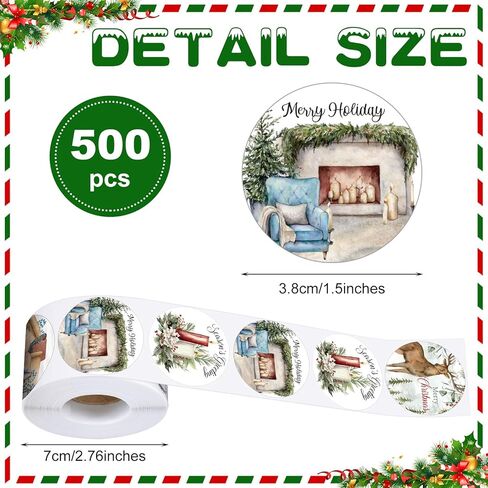 Eaasty 1500 Pcs Cozy Christmas Stickers for Cards 1.5 Inch Xmas Envelope Seals Stickers Bulk Vintage Holiday Stickers Plants Round Labels 18 Designs Santa Snowman Wreath Tree Decals for Crafts Gifts in Kuwait