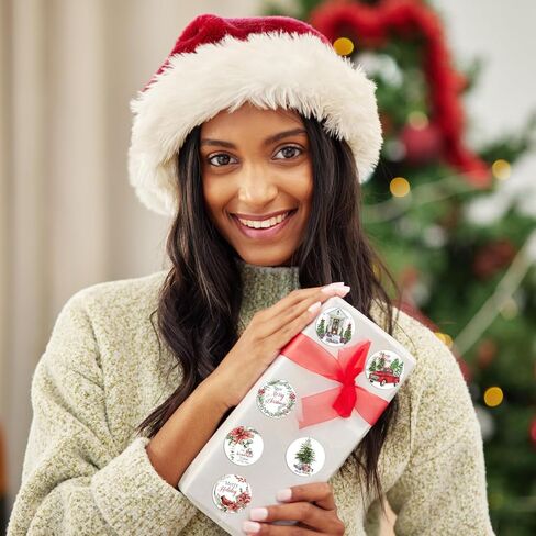 Eaasty 1500 Pcs Cozy Christmas Stickers for Cards 1.5 Inch Xmas Envelope Seals Stickers Bulk Vintage Holiday Stickers Plants Round Labels 18 Designs Santa Snowman Wreath Tree Decals for Crafts Gifts in Kuwait