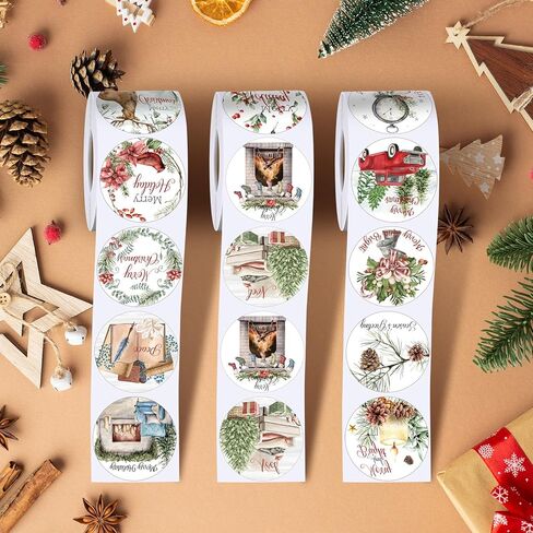 Eaasty 1500 Pcs Cozy Christmas Stickers for Cards 1.5 Inch Xmas Envelope Seals Stickers Bulk Vintage Holiday Stickers Plants Round Labels 18 Designs Santa Snowman Wreath Tree Decals for Crafts Gifts in Kuwait