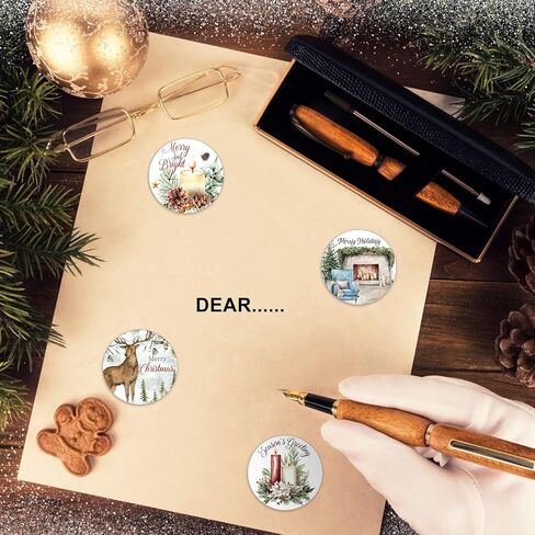 Eaasty 1500 Pcs Cozy Christmas Stickers for Cards 1.5 Inch Xmas Envelope Seals Stickers Bulk Vintage Holiday Stickers Plants Round Labels 18 Designs Santa Snowman Wreath Tree Decals for Crafts Gifts in Kuwait