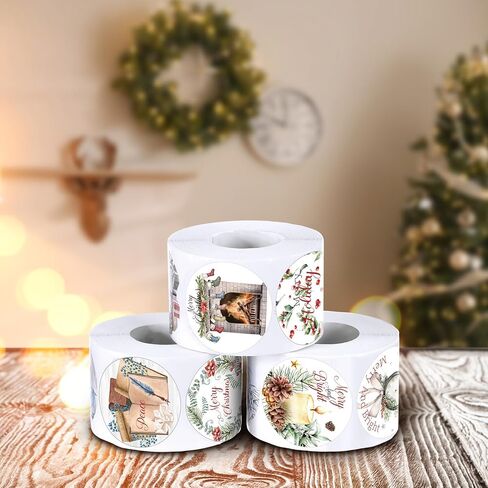 Eaasty 1500 Pcs Cozy Christmas Stickers for Cards 1.5 Inch Xmas Envelope Seals Stickers Bulk Vintage Holiday Stickers Plants Round Labels 18 Designs Santa Snowman Wreath Tree Decals for Crafts Gifts in Kuwait