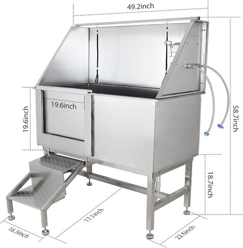Dog Grooming Tub for Large Dogs, 50‘’ Dog Washing Station for Home Bathtub, Pet Washing Station Sink Shower with Steps, Sliding Door for Large Pet Dogs Home Commercial in Saudi Arabia