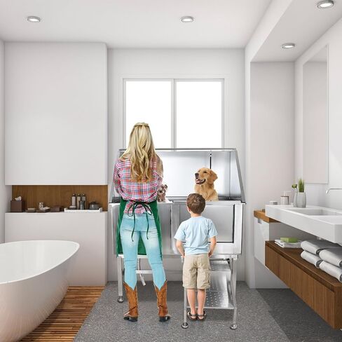 Dog Grooming Tub for Large Dogs, 50‘’ Dog Washing Station for Home Bathtub, Pet Washing Station Sink Shower with Steps, Sliding Door for Large Pet Dogs Home Commercial in Saudi Arabia