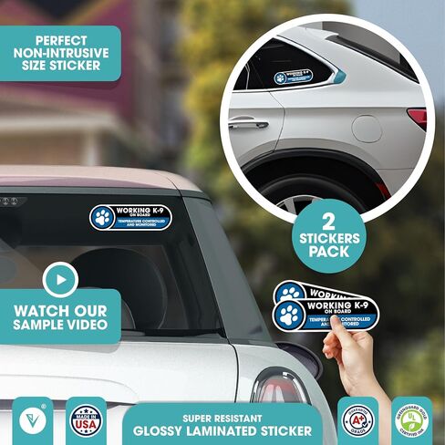 Working K9 on Board Stickers for Car | Working Dog on Board Temperature Controlled and Monitored Stickers | 2 Pack 1x5 Inches Glossy Laminated Stickers | K9 in Vehicle Awareness Stickers (Small) in Saudi Arabia