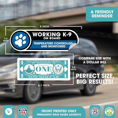 Working K9 on Board Stickers for Car | Working Dog on Board Temperature Controlled and Monitored Stickers | 2 Pack 1x5 Inches Glossy Laminated Stickers | K9 in Vehicle Awareness Stickers (Small) in Saudi Arabia