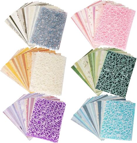 مجموعة متنوعة من 156 قطعة من ورق القصاصات المصنوعة يدويًا ونسيج شبكي - 6 عبوات من الورق الخاص المختلط لمستلزمات يوميات القصاصات غير المرغوب فيها مواد DIY 4 × 5.5 بوصة in Kuwait