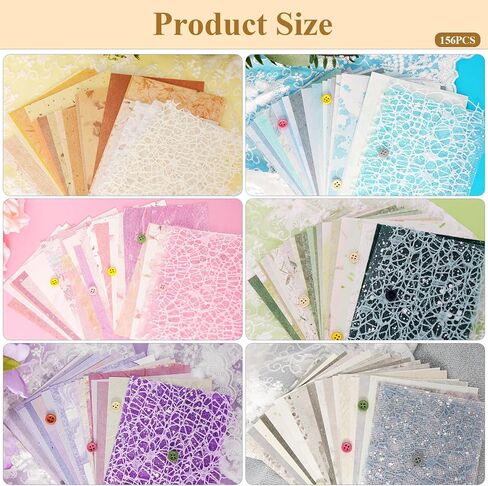 مجموعة متنوعة من 156 قطعة من ورق القصاصات المصنوعة يدويًا ونسيج شبكي - 6 عبوات من الورق الخاص المختلط لمستلزمات يوميات القصاصات غير المرغوب فيها مواد DIY 4 × 5.5 بوصة in Kuwait