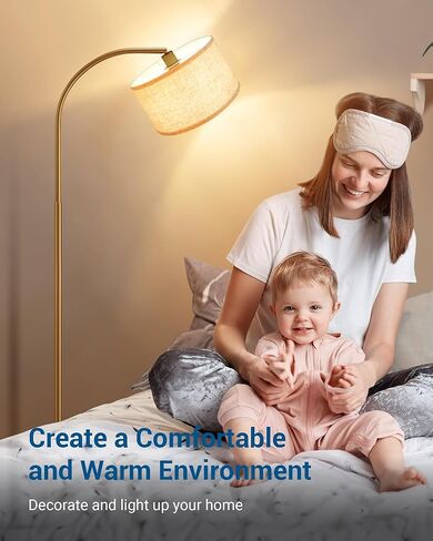 مصابيح أرضية مقوسة ذهبية من DEWENWILS لغرفة المعيشة، مصباح قوس قائم بوهو مع عاكس الضوء قابل للتعديل، ضوء قراءة حديث في منتصف القرن مع مفتاح القدم لغرفة النوم، المكتب المنزلي، الحضانة in Kuwait