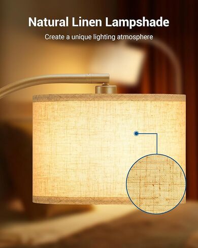 مصابيح أرضية مقوسة ذهبية من DEWENWILS لغرفة المعيشة، مصباح قوس قائم بوهو مع عاكس الضوء قابل للتعديل، ضوء قراءة حديث في منتصف القرن مع مفتاح القدم لغرفة النوم، المكتب المنزلي، الحضانة in Kuwait