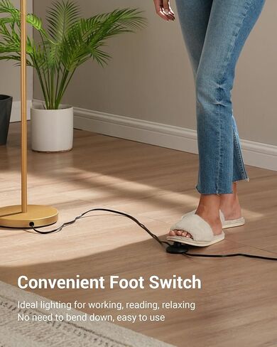 مصابيح أرضية مقوسة ذهبية من DEWENWILS لغرفة المعيشة، مصباح قوس قائم بوهو مع عاكس الضوء قابل للتعديل، ضوء قراءة حديث في منتصف القرن مع مفتاح القدم لغرفة النوم، المكتب المنزلي، الحضانة in Kuwait