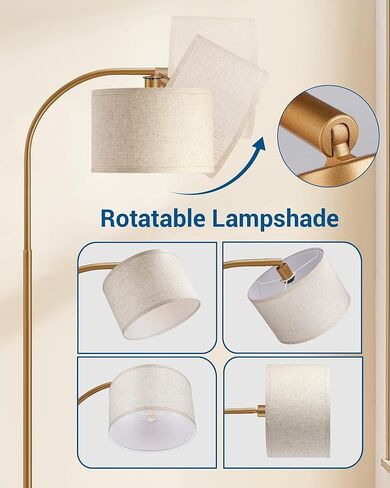 مصابيح أرضية مقوسة ذهبية من DEWENWILS لغرفة المعيشة، مصباح قوس قائم بوهو مع عاكس الضوء قابل للتعديل، ضوء قراءة حديث في منتصف القرن مع مفتاح القدم لغرفة النوم، المكتب المنزلي، الحضانة in Kuwait