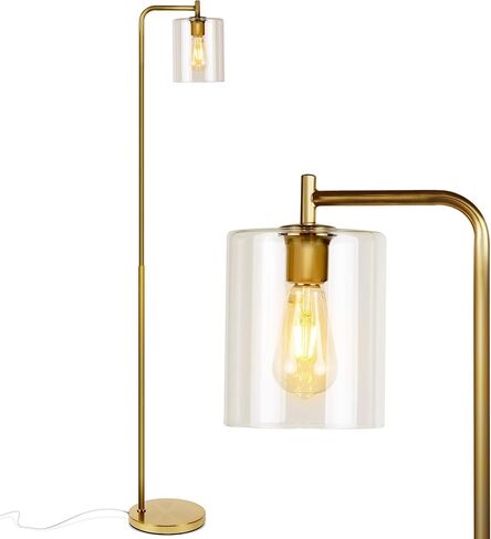 مصباح أرضي LED من Brightech Elizabeth، مصباح طويل مع غطاء زجاجي ومصباح Edison، مصباح صناعي لغرف المعيشة والمكاتب، مصباح قائم عتيق لغرفة النوم في المزرعة أو الطراز الريفي - ذهبي in Saudi Arabia