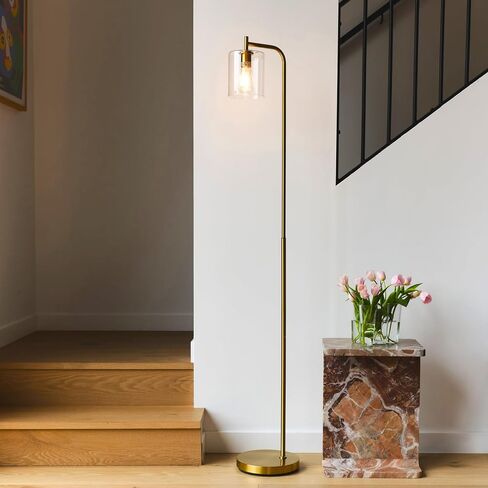 مصباح أرضي LED من Brightech Elizabeth، مصباح طويل مع غطاء زجاجي ومصباح Edison، مصباح صناعي لغرف المعيشة والمكاتب، مصباح قائم عتيق لغرفة النوم في المزرعة أو الطراز الريفي - ذهبي in Saudi Arabia